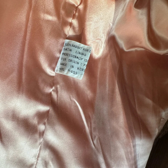 Vintage Rabbit Fur Coat with front hook closure pink satin lining size large - Picture 13 of 16